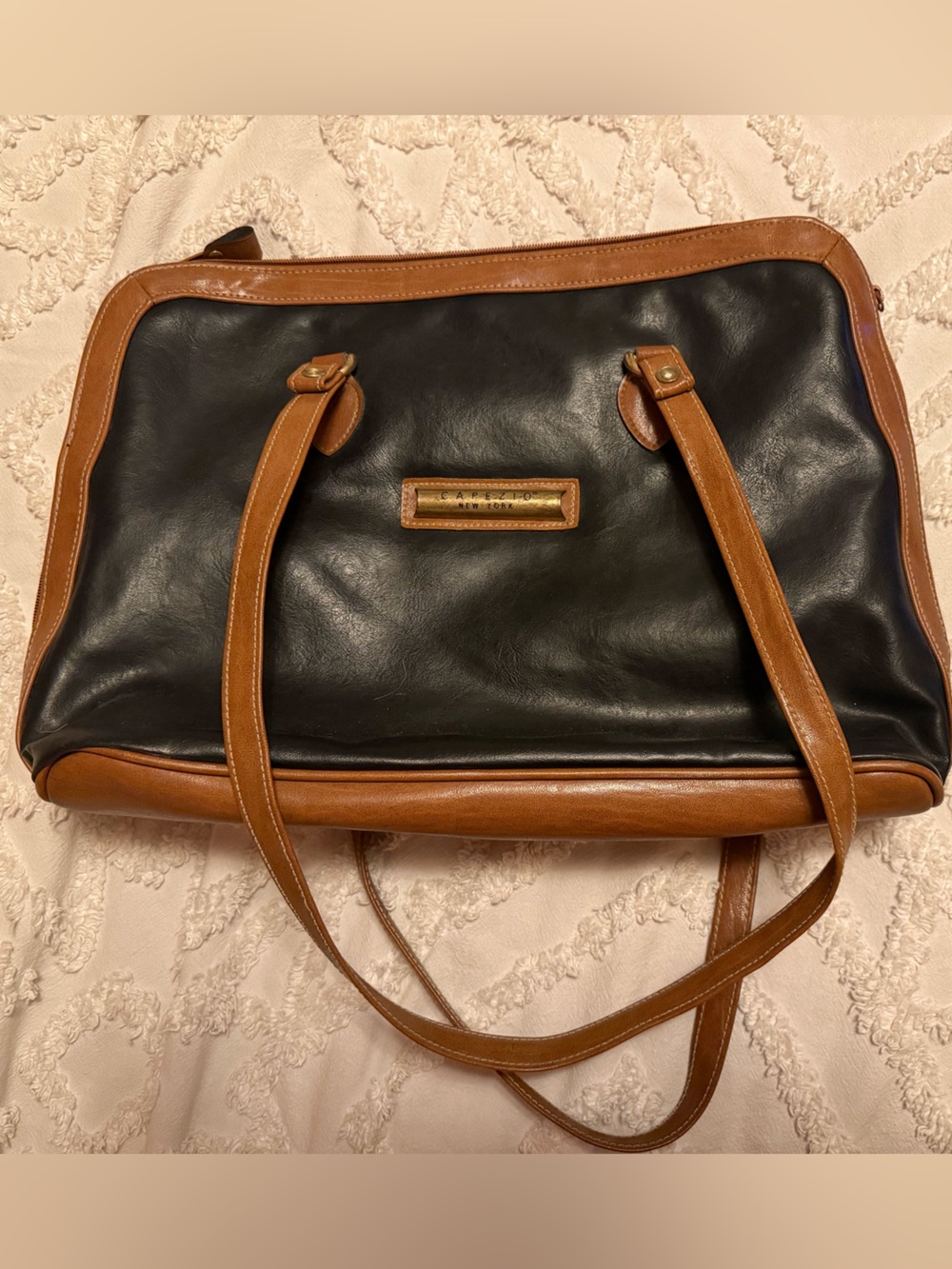 Vintage 80’s Capezio Black and Brown Two-Tone Leather Satchel Tote Dance Bag